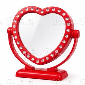3/$20 Heart Vanity Mirror | Double-Sided with Rhinestone Detail (Red)